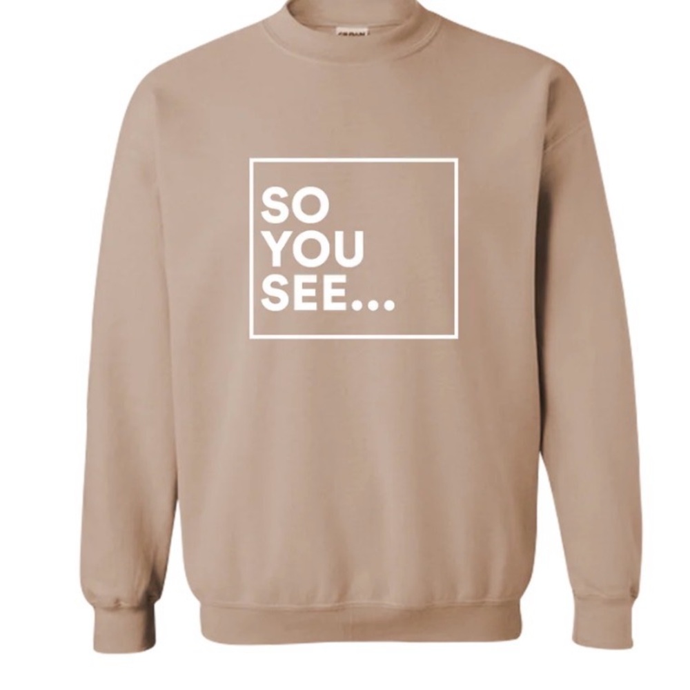 GUC Dhar Mann Studios Adult Crew neck Sweatshirt, So You See, Latte Size M
